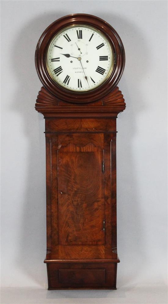 Scott & Son of Kendal. A William IV mahogany drop dial wall clock, H.5ft 2in. W.1ft 8in.